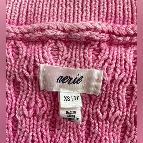 🩷Aerie Oversized Cable Knit V-Neck Sweater Barbie Pink XS Valentines - Picture 6 of 16